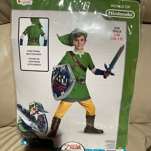 Kids Link Costume from Legend of Zelda, size Large (10-12) Shield & Tights